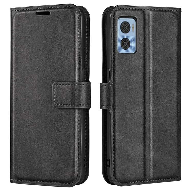 Capa de Telefone à Prova de Gota Para Motorola Moto E22 4G, Quadrado Groca Magnético Bezerro Com Textura de Couro pu - Preto