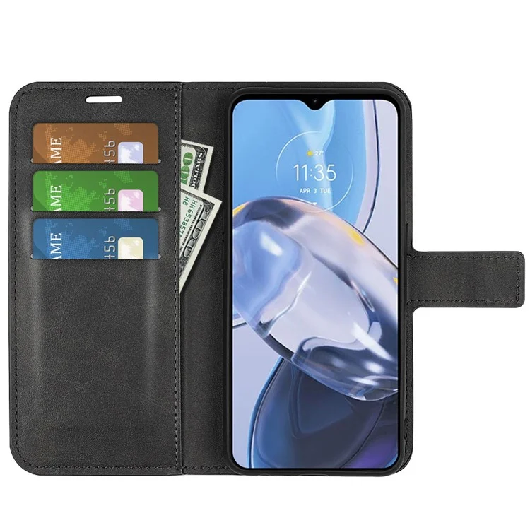 Capa de Telefone à Prova de Gota Para Motorola Moto E22 4G, Quadrado Groca Magnético Bezerro Com Textura de Couro pu - Preto