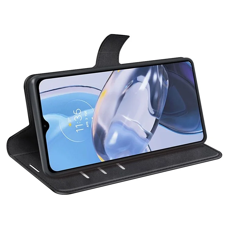 Capa de Telefone à Prova de Gota Para Motorola Moto E22 4G, Quadrado Groca Magnético Bezerro Com Textura de Couro pu - Preto