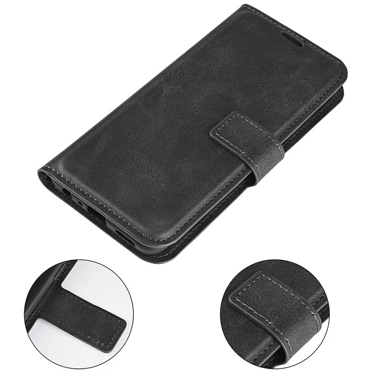 Capa de Telefone à Prova de Gota Para Motorola Moto E22 4G, Quadrado Groca Magnético Bezerro Com Textura de Couro pu - Preto