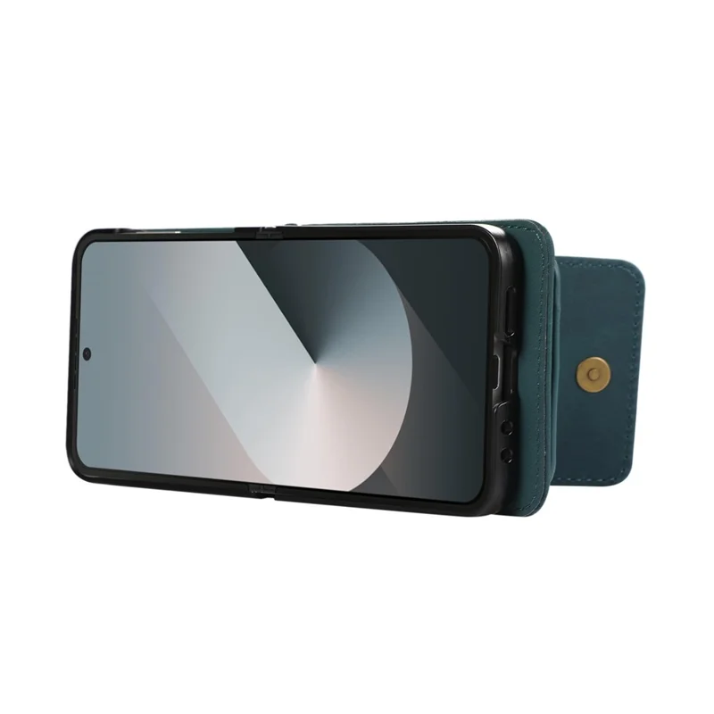 Handyhülle für Samsung Galaxy Z Flip6 5G mit Kartenhalter, Ständer, Leder + TPU, mit Umhängeriemen - Grün