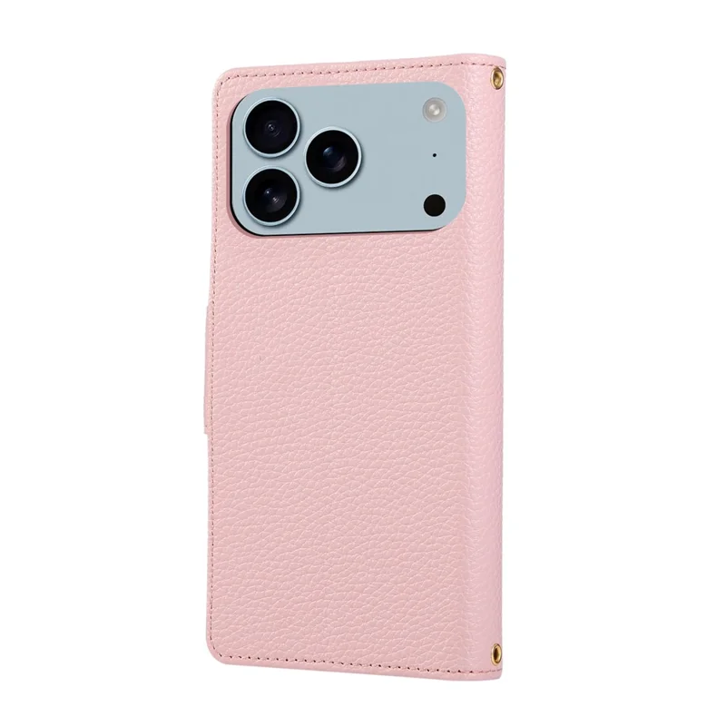 Étui portefeuille à fermeture éclair en cuir pour iPhone 17 Pro Max avec bracelet - Rose