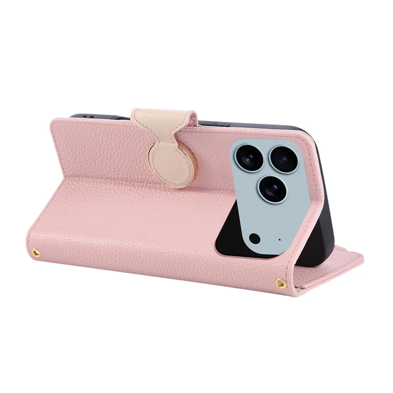 Étui portefeuille à fermeture éclair pour iPhone 17 Pro en cuir avec bracelet - Rose