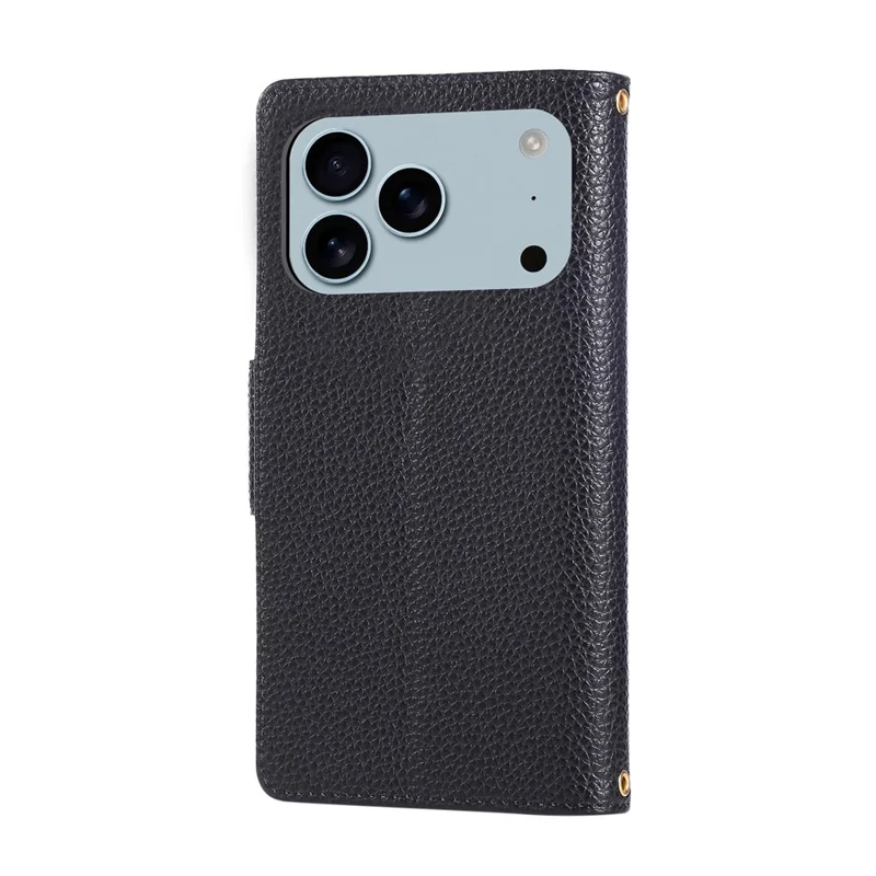 Til iPhone 17 Pro Case med lynlåsewallet læderet telefonbeskyttelse med håndledsrem - Sort