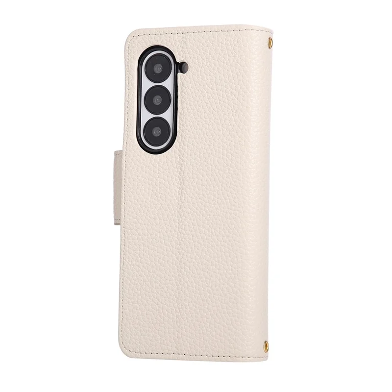 For Samsung Galaxy Z Fold7 5G Case Zipper Wallet Leather Phone Cover with Wrist Strap - Beige