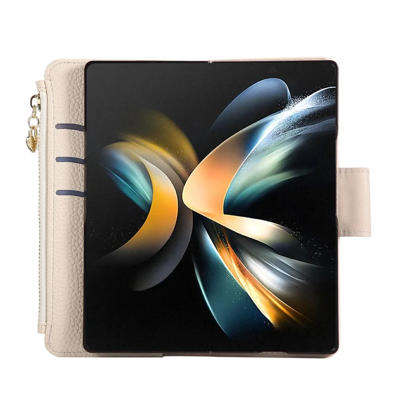 Funda tipo cartera con cremallera para Samsung Galaxy Z Fold6 5G con correa de muñeca - Beige
