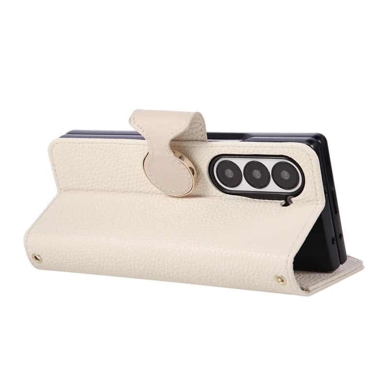 Funda tipo cartera con cremallera para Samsung Galaxy Z Fold6 5G con correa de muñeca - Beige