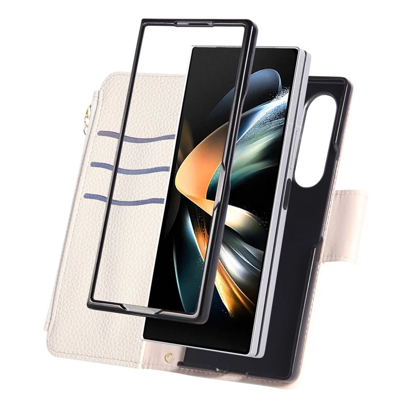 Funda tipo cartera con cremallera para Samsung Galaxy Z Fold6 5G con correa de muñeca - Beige
