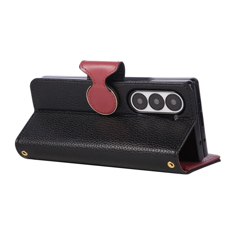 For Samsung Galaxy Z Fold6 5G Case Zipper Wallet Leather Phone Cover with Wrist Strap - Black