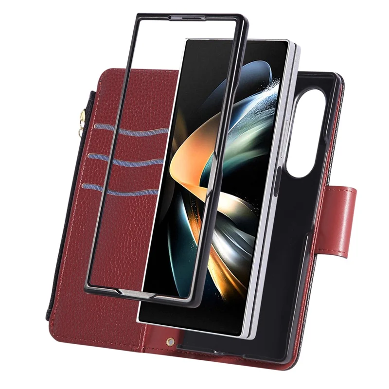 For Samsung Galaxy Z Fold6 5G Case Zipper Wallet Leather Phone Cover with Wrist Strap - Black