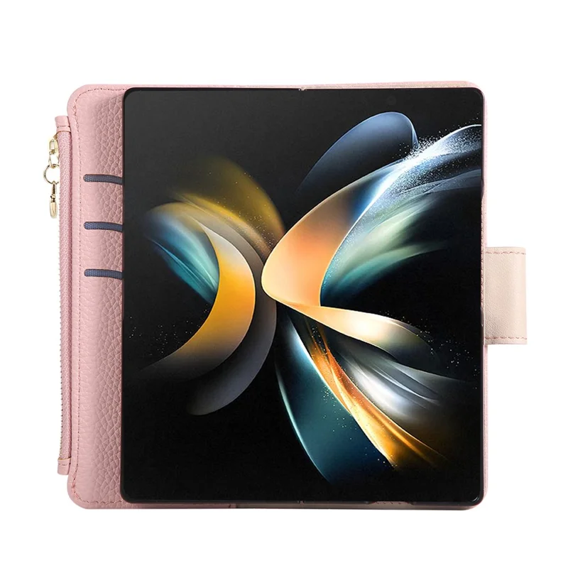 Til Samsung Galaxy Z Fold6 5G hylse med lynlåsewallet, lædertelefondæksel med håndledsrem - Pink