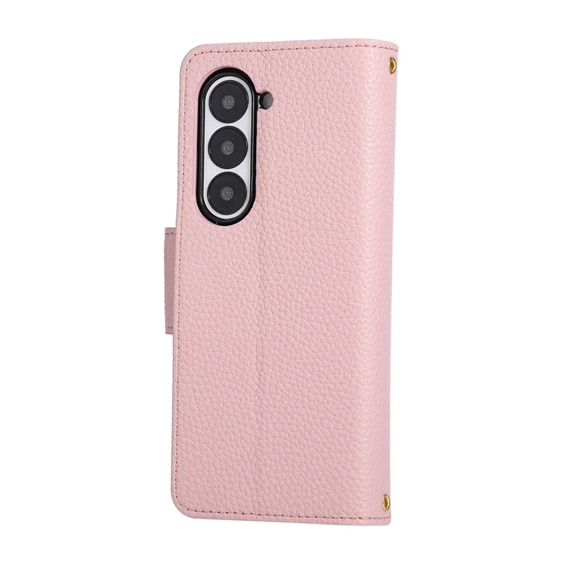 Til Samsung Galaxy Z Fold6 5G hylse med lynlåsewallet, lædertelefondæksel med håndledsrem - Pink