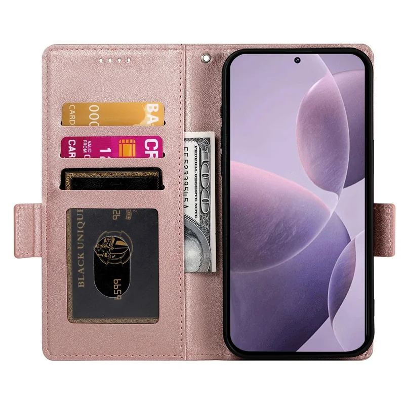 For Oppo Reno14 5G (Global) Stand Case PU Leather Wallet Phone Cover - Rose Gold