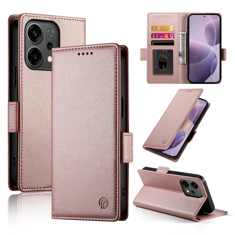 For Oppo Reno14 5G (Global) Stand Case PU Leather Wallet Phone Cover - Rose Gold