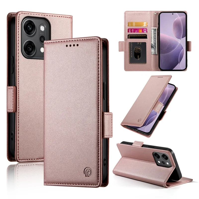 Cover a portafoglio in pelle PU con supporto per Oppo Reno14 Pro 5G (Globale) - Oro Rosa