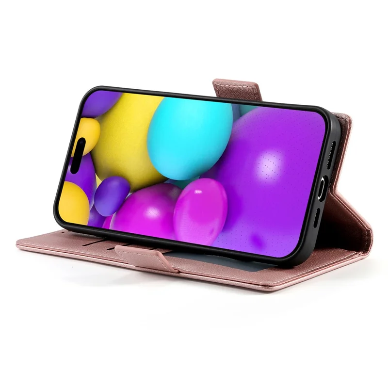 For iPhone 17 Stand Case PU Leather Wallet Phone Cover - Rose Gold