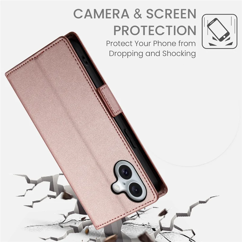 For iPhone 17 Stand Case PU Leather Wallet Phone Cover - Rose Gold