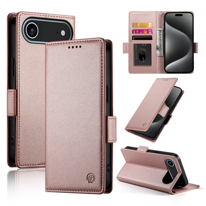 For iPhone 17 Air Stand Case PU Leather Wallet Phone Cover - Rose Gold