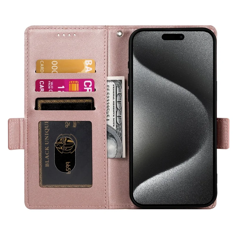 For iPhone 17 Air Stand Case PU Leather Wallet Phone Cover - Rose Gold