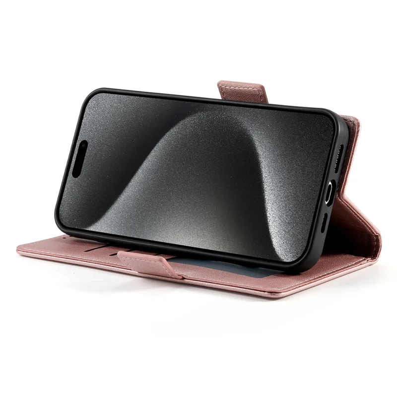 For iPhone 17 Air Stand Case PU Leather Wallet Phone Cover - Rose Gold