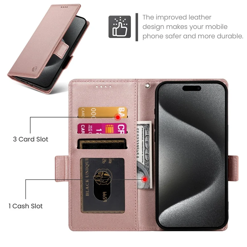 For iPhone 17 Air Stand Case PU Leather Wallet Phone Cover - Rose Gold