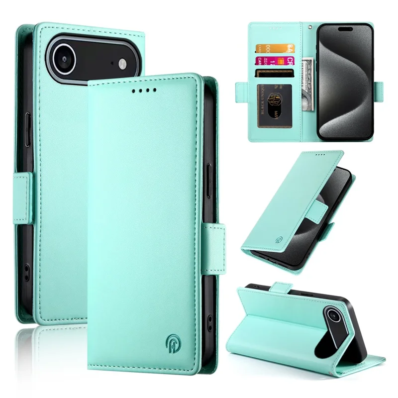 For iPhone Air Stand Case PU Leather Wallet Phone Cover - Mint Green