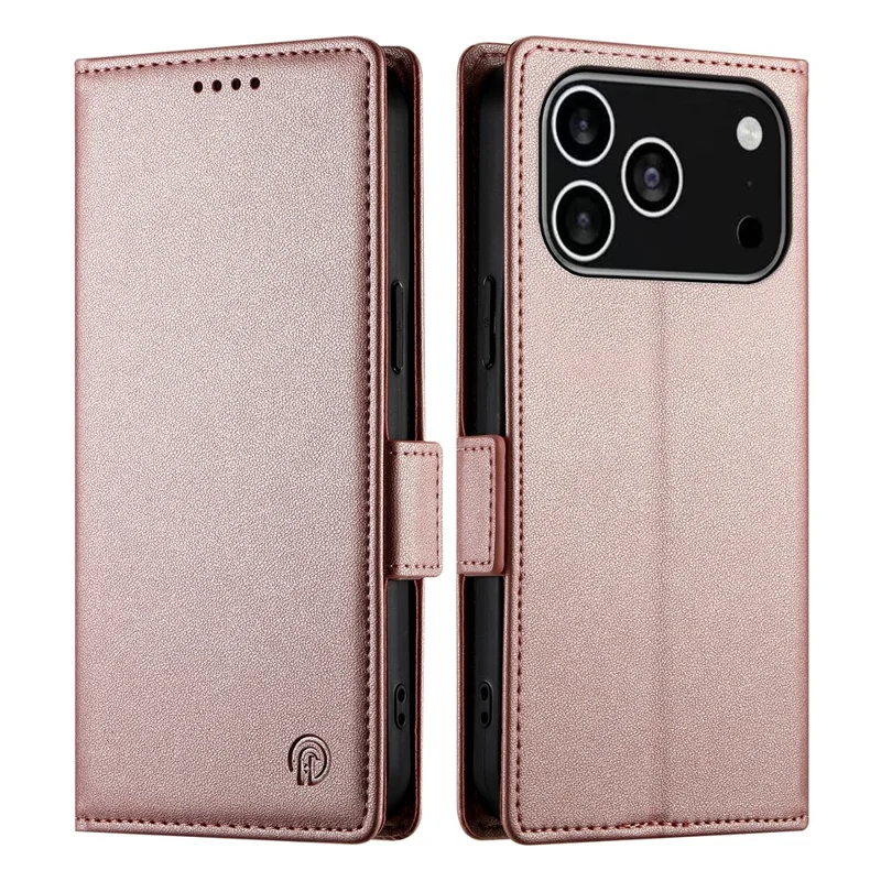 For iPhone 17 Pro Stand Case PU Leather Wallet Phone Cover - Rose Gold