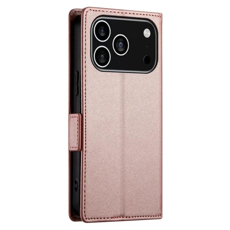 For iPhone 17 Pro Stand Case PU Leather Wallet Phone Cover - Rose Gold