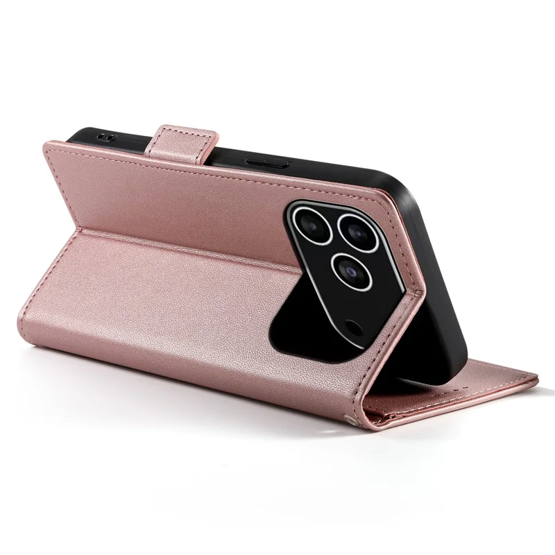 For iPhone 17 Pro Stand Case PU Leather Wallet Phone Cover - Rose Gold