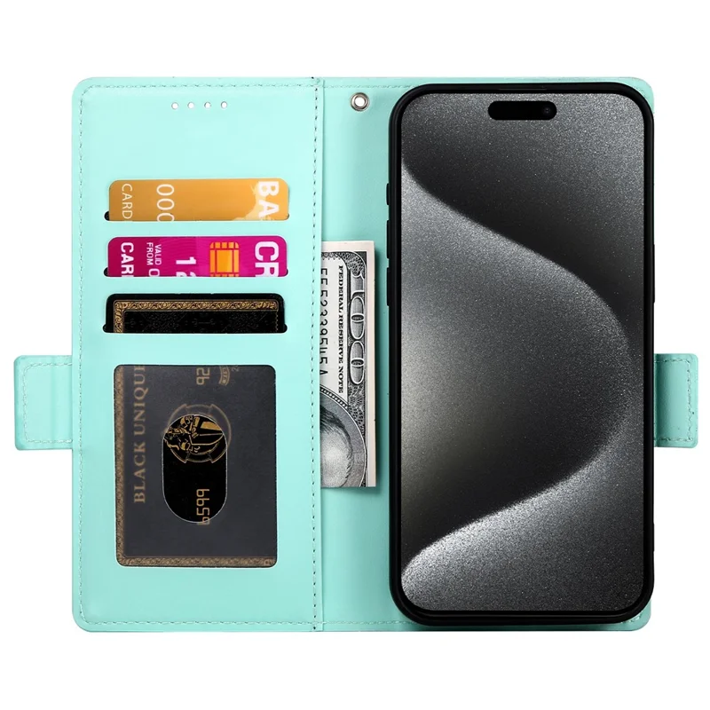 For iPhone 17 Pro Stand Case PU Leather Wallet Phone Cover - Mint Green