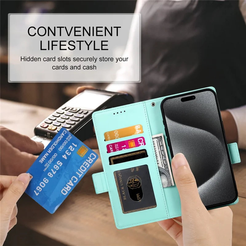 For iPhone 17 Pro Stand Case PU Leather Wallet Phone Cover - Mint Green