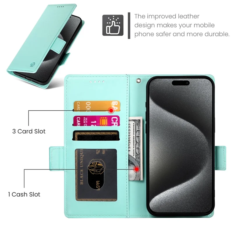 For iPhone 17 Pro Stand Case PU Leather Wallet Phone Cover - Mint Green
