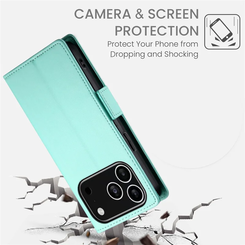 For iPhone 17 Pro Stand Case PU Leather Wallet Phone Cover - Mint Green