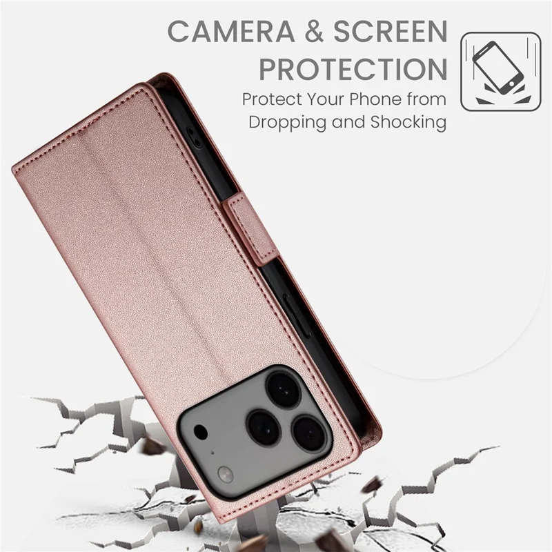 For iPhone 17 Pro Max Stand Case PU Leather Wallet Phone Cover - Rose Gold