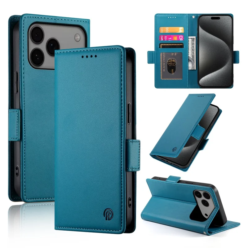 For iPhone 17 Pro Max Stand Case PU Leather Wallet Phone Cover - Blue