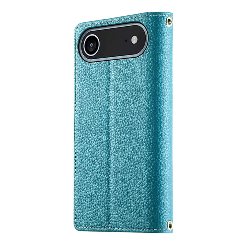 Custodia con Cerniera per iPhone 17 Air - Cover a Portafoglio con Inserti a Colori in Pelle con Laccetti - Blu Lago