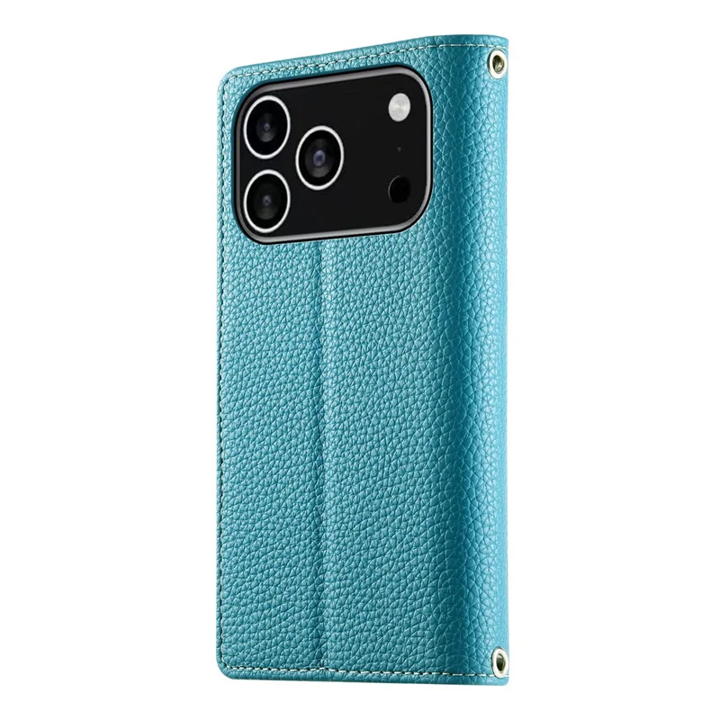 For iPhone 17 Pro Case Zipper Wallet Color Splicing Leather Flip Phone Cover with Straps - Lake Blue