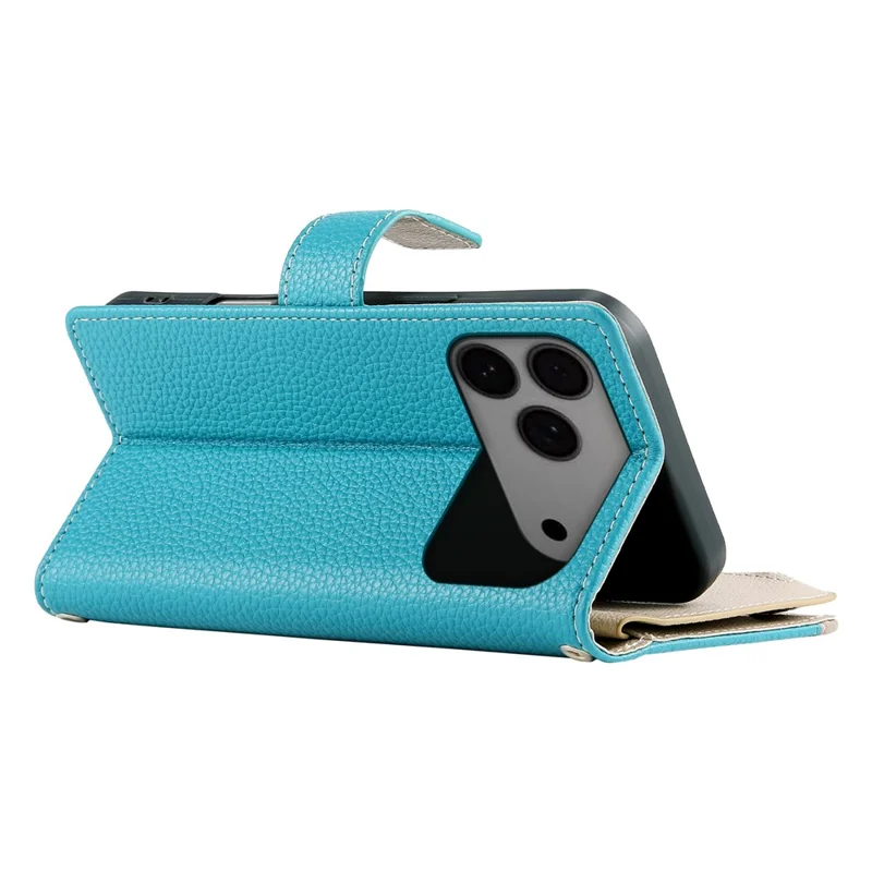 Para iPhone 17 Pro Max Capa Carteira com Zíper Mistura de Cores Capa de Telefone de Couro com Alças - Azul Lago