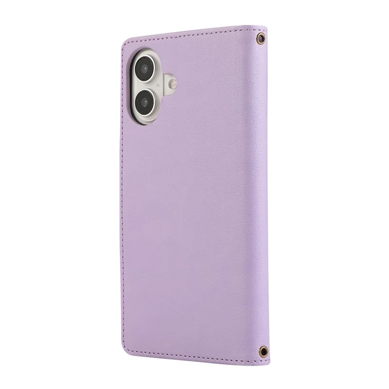 For iPhone 16 Case Multi Card Slots Zipper Leather Phone Cover with Wrist Strap - Purple
