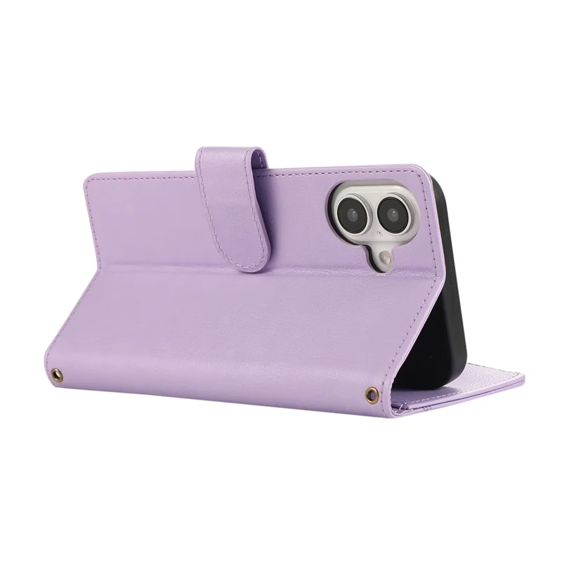 For iPhone 16 Case Multi Card Slots Zipper Leather Phone Cover with Wrist Strap - Purple