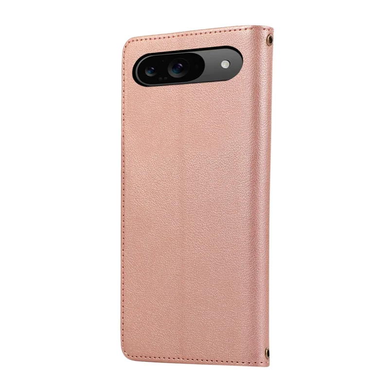 For Google Pixel 9 / Pixel 9 Pro Case Multi Card Slots Zipper Leather Phone Cover with Wrist Strap - Rose Gold