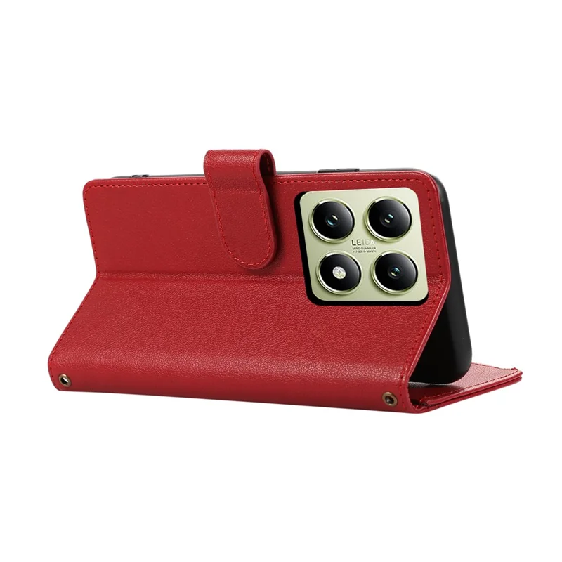 For Xiaomi 14T Case Multi Card Slots Zipper Leather Phone Cover with Wrist Strap - Red