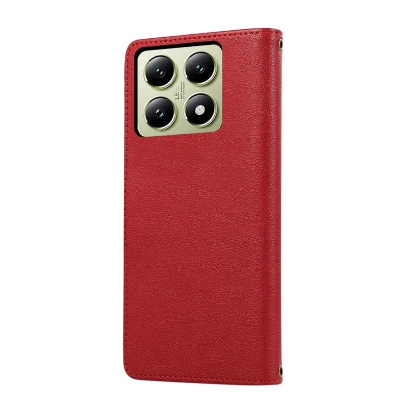 For Xiaomi 14T Case Multi Card Slots Zipper Leather Phone Cover with Wrist Strap - Red