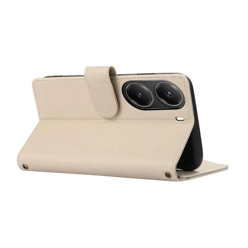 Pour Xiaomi Poco X7 Pro 5G / Redmi Turbo 4 5G Étui Multicartes à Fermeture Éclair en Cuir avec Dragonne - Beige