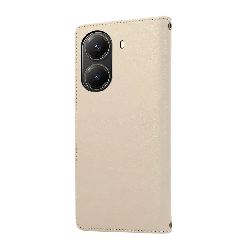 Pour Xiaomi Poco X7 Pro 5G / Redmi Turbo 4 5G Étui Multicartes à Fermeture Éclair en Cuir avec Dragonne - Beige