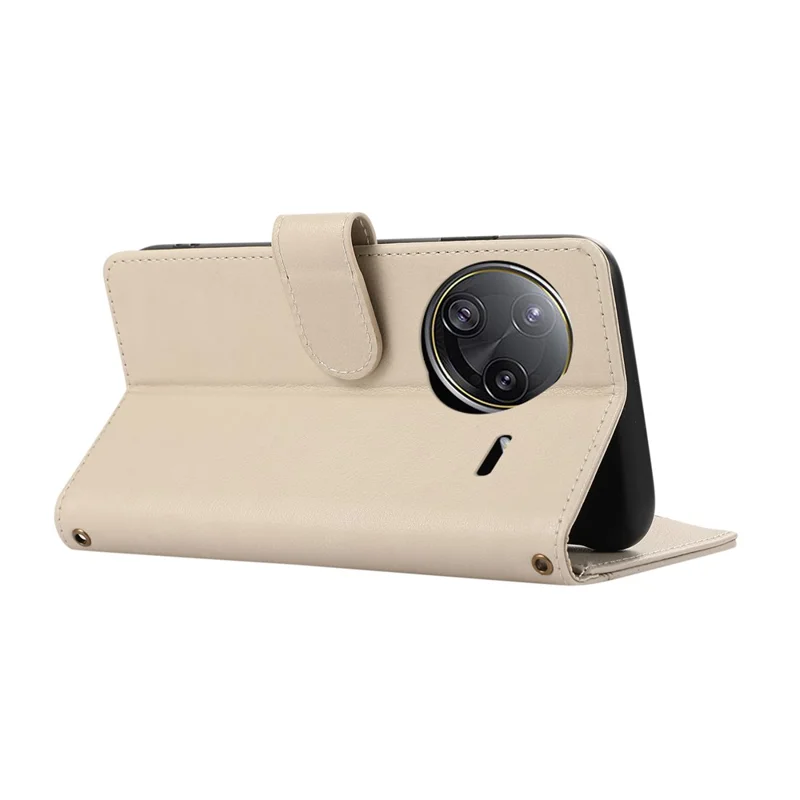 For Xiaomi Redmi K80 Pro 5G / Poco F7 Ultra 5G Case Multi Card Slots Zipper Leather Phone Cover with Wrist Strap - Beige