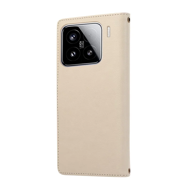 Чехол для Xiaomi 15 с несколькими отделениями для карт, молнией и ремешком на запястье - Бежевый