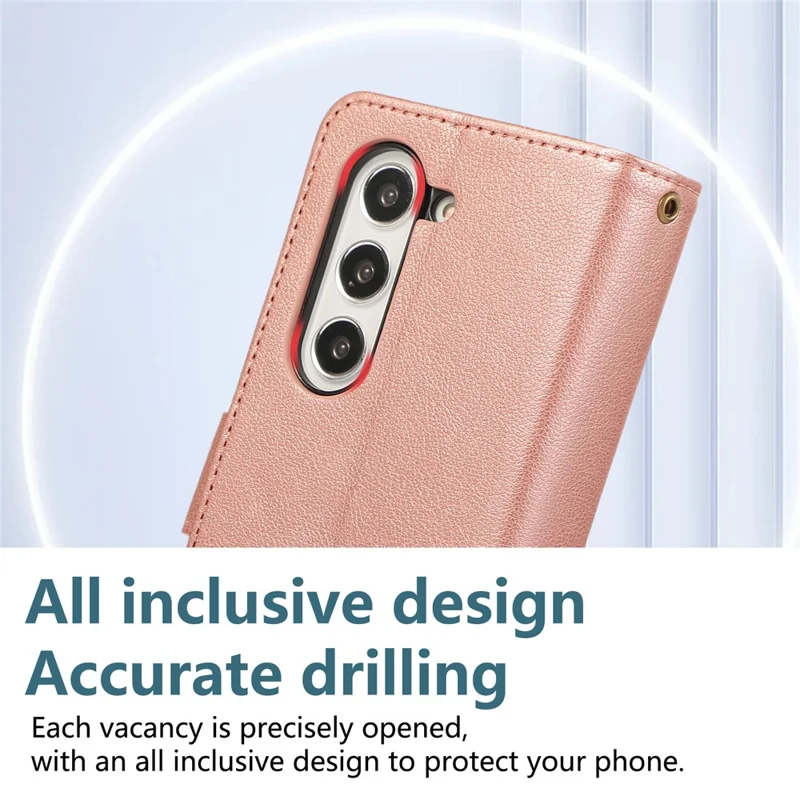 For Samsung Galaxy Z Fold6 5G Case Multi Card Slots Zipper Leather Phone Cover with Wrist Strap - Rose Gold
