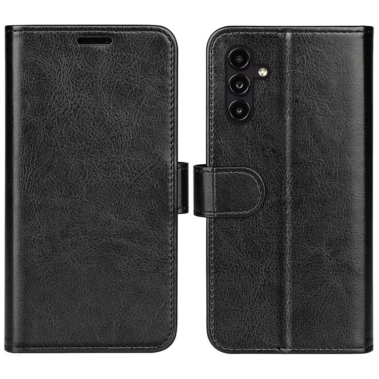 PU Leather Protective Phone Cover for Samsung Galaxy A14 5G / 4G , Anti-scratch Crazy Horse Texture Stand Flip Wallet Phone Case - Black