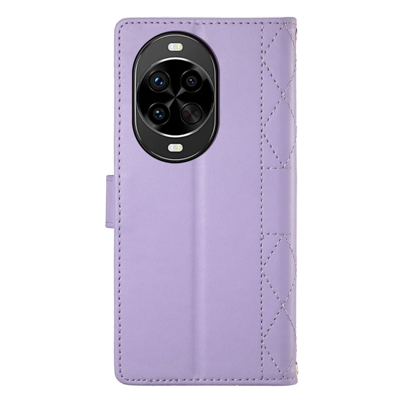 For Huawei nova 14 Pro 5G Case Rhombus Stitching Wallet Stand Leather Phone Cover with Long  /  Short Strap - Purple